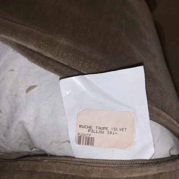 NWOT Arhaus Ruche Taupe Velvet Pillow 18inches w/ Arhaus Feather Insert - Picture 4 of 4